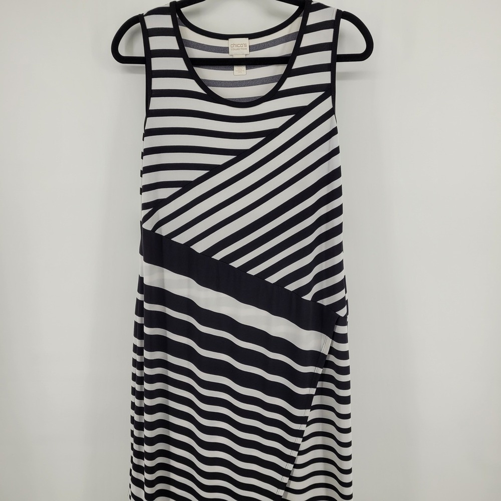 Chicos Collection Black White Striped Sleeveless Maxi Dress 1 Petite Size 8